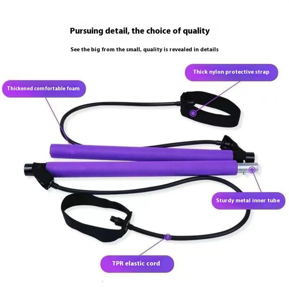 Pilates Bar Resistance Band Multifunctional Fitness Yoga Strength Training Stretching Stick Elastic Rope - Black - 7
