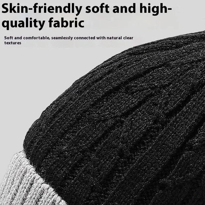 2025D14 Winter Windproof Knit Beanie Hat Face Mask Neck Warmer 3-Piece Set - Black+Grey - 5