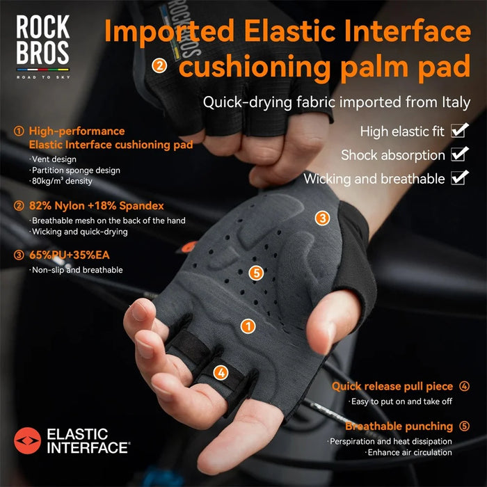 ROCKBROS 1 Pair Road Mountain Bike Cycling Gloves Half Finger Shock Absorbing Palm Pad Sports Gloves - Black S - 3
