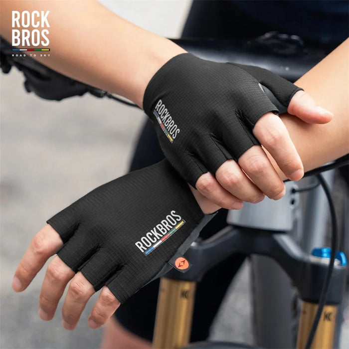 ROCKBROS 1 Pair Road Mountain Bike Cycling Gloves Half Finger Shock Absorbing Palm Pad Sports Gloves - Black S - 6