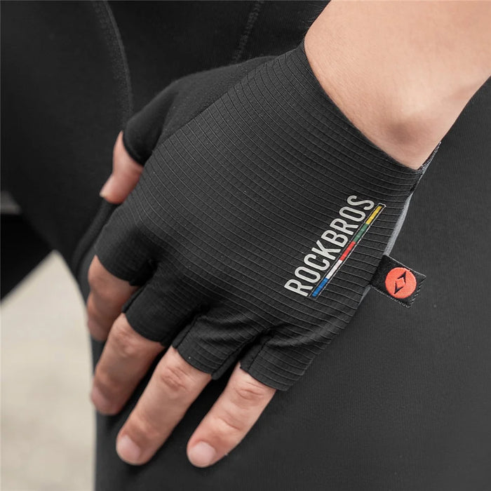 ROCKBROS 1 Pair Road Mountain Bike Cycling Gloves Half Finger Shock Absorbing Palm Pad Sports Gloves - Black S - 7
