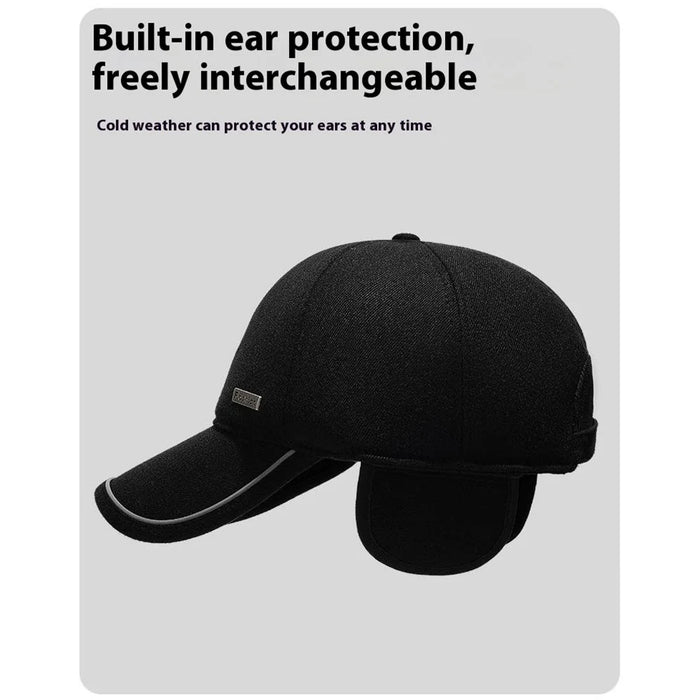 2025d20 Baseball Cap Middle-Aged Elderly Men Winter Outdoor Windproof Warm Ear Protection Hat - Black - 2