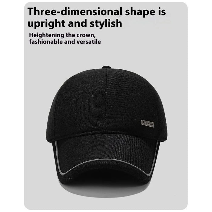 2025d20 Baseball Cap Middle-Aged Elderly Men Winter Outdoor Windproof Warm Ear Protection Hat - Black - 3