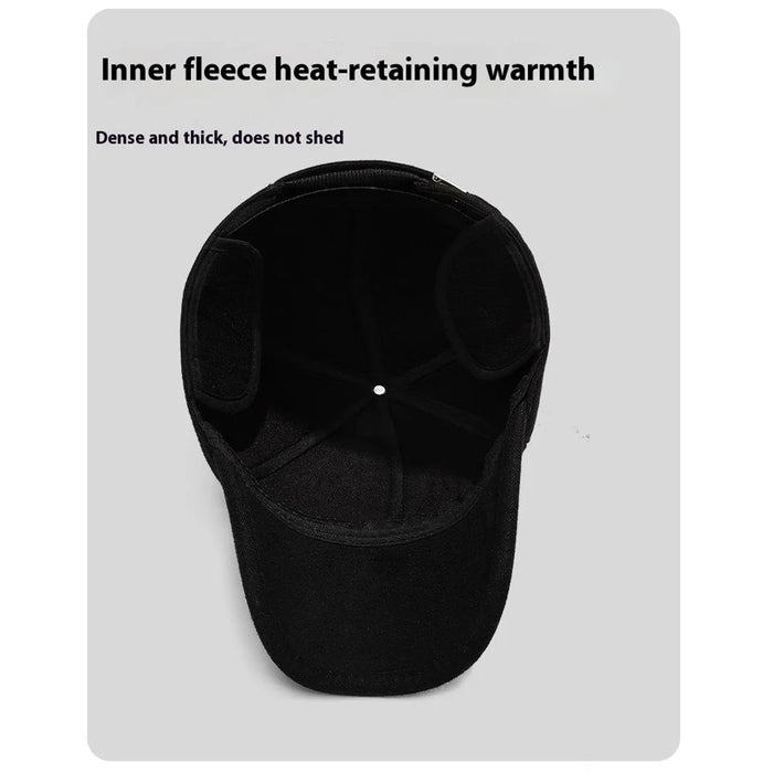 2025d20 Baseball Cap Middle-Aged Elderly Men Winter Outdoor Windproof Warm Ear Protection Hat - Black - 4