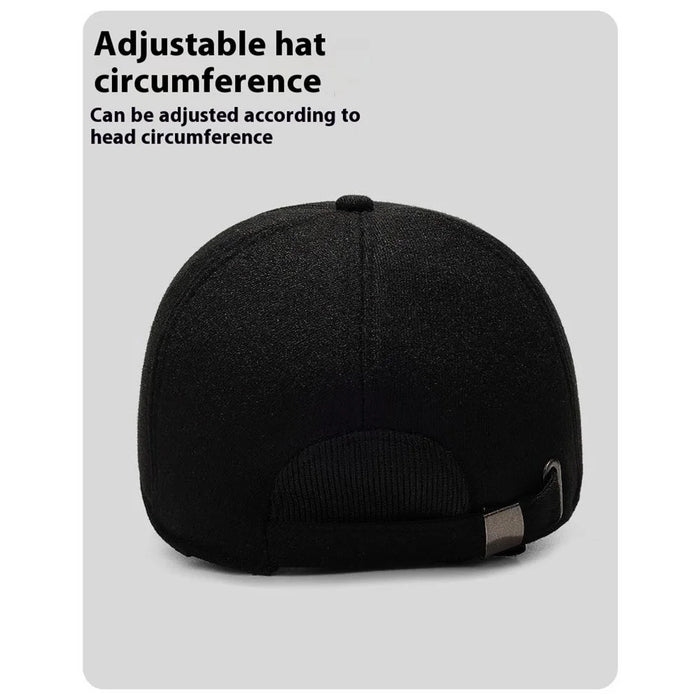 2025d20 Baseball Cap Middle-Aged Elderly Men Winter Outdoor Windproof Warm Ear Protection Hat - Black - 5