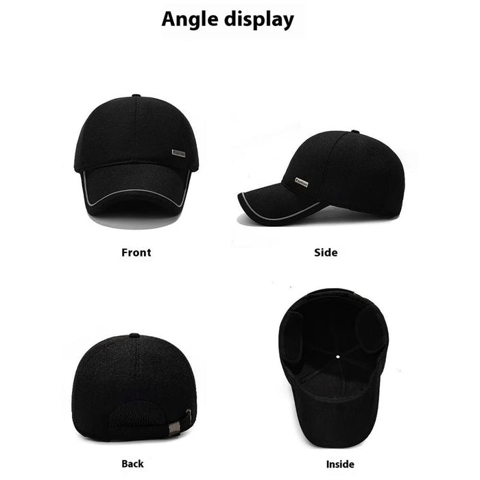 2025d20 Baseball Cap Middle-Aged Elderly Men Winter Outdoor Windproof Warm Ear Protection Hat - Black - 6