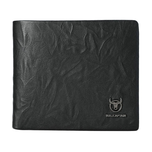 BULLCAPTAIN Top Layer Cowhide Leather Men Wallet Business Casual Bifold Card Cash Holder with Keychain - 1