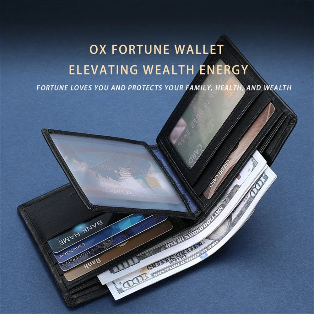 BULLCAPTAIN Top Layer Cowhide Leather Men Wallet Business Casual Bifold Card Cash Holder with Keychain - 2