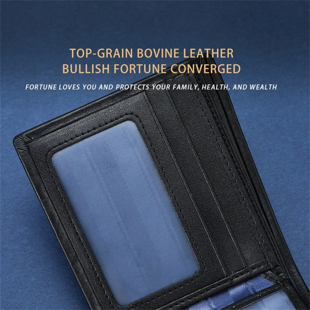 BULLCAPTAIN Top Layer Cowhide Leather Men Wallet Business Casual Bifold Card Cash Holder with Keychain - 3