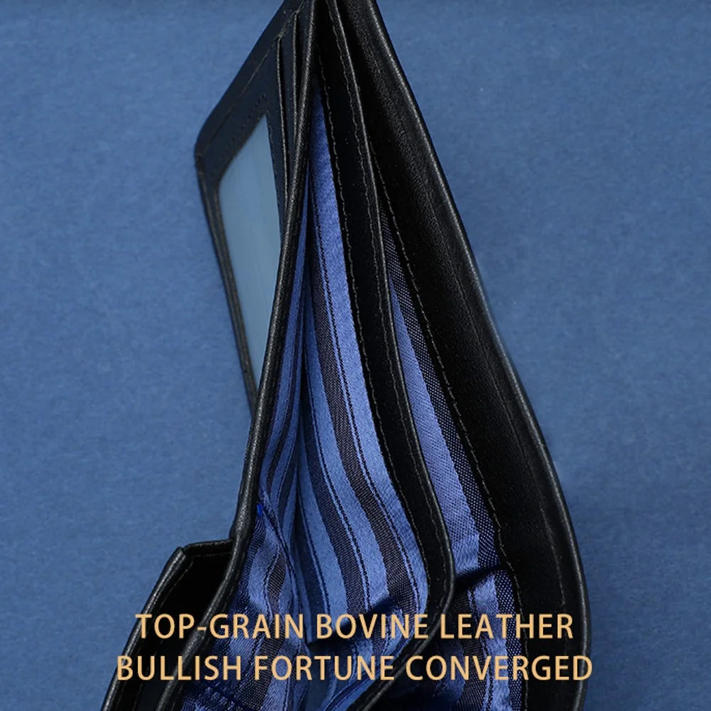 BULLCAPTAIN Top Layer Cowhide Leather Men Wallet Business Casual Bifold Card Cash Holder with Keychain - 4