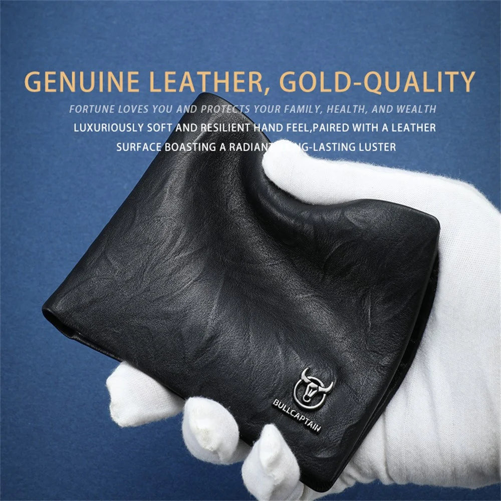 BULLCAPTAIN Top Layer Cowhide Leather Men Wallet Business Casual Bifold Card Cash Holder with Keychain - 5