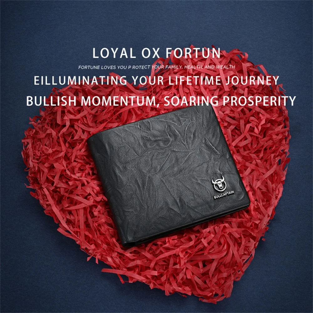 BULLCAPTAIN Top Layer Cowhide Leather Men Wallet Business Casual Bifold Card Cash Holder with Keychain - 6