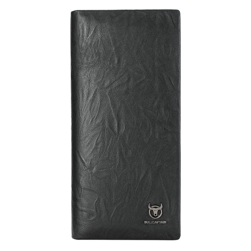 BULLCAPTAIN Top Layer Cowhide Leather Long Wallet Men Business Casual Bifold Purse with Keychain - 1
