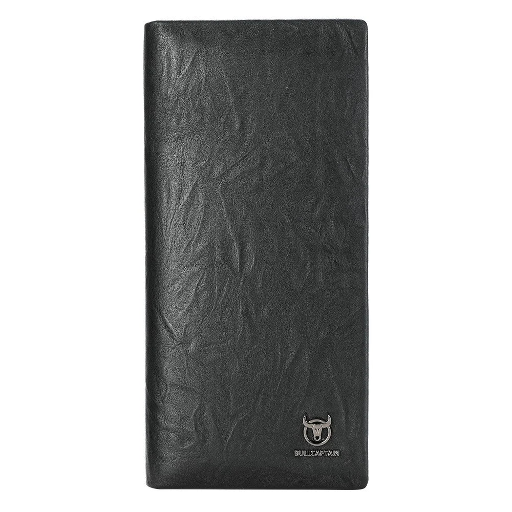 BULLCAPTAIN Top Layer Cowhide Leather Long Wallet Men Business Casual Bifold Purse with Keychain - 1