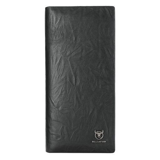 BULLCAPTAIN Top Layer Cowhide Leather Long Wallet Men Business Casual Bifold Purse with Keychain - 1