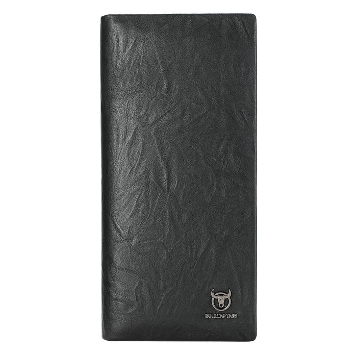 BULLCAPTAIN Top Layer Cowhide Leather Long Wallet Men Business Casual Bifold Purse with Keychain - 1