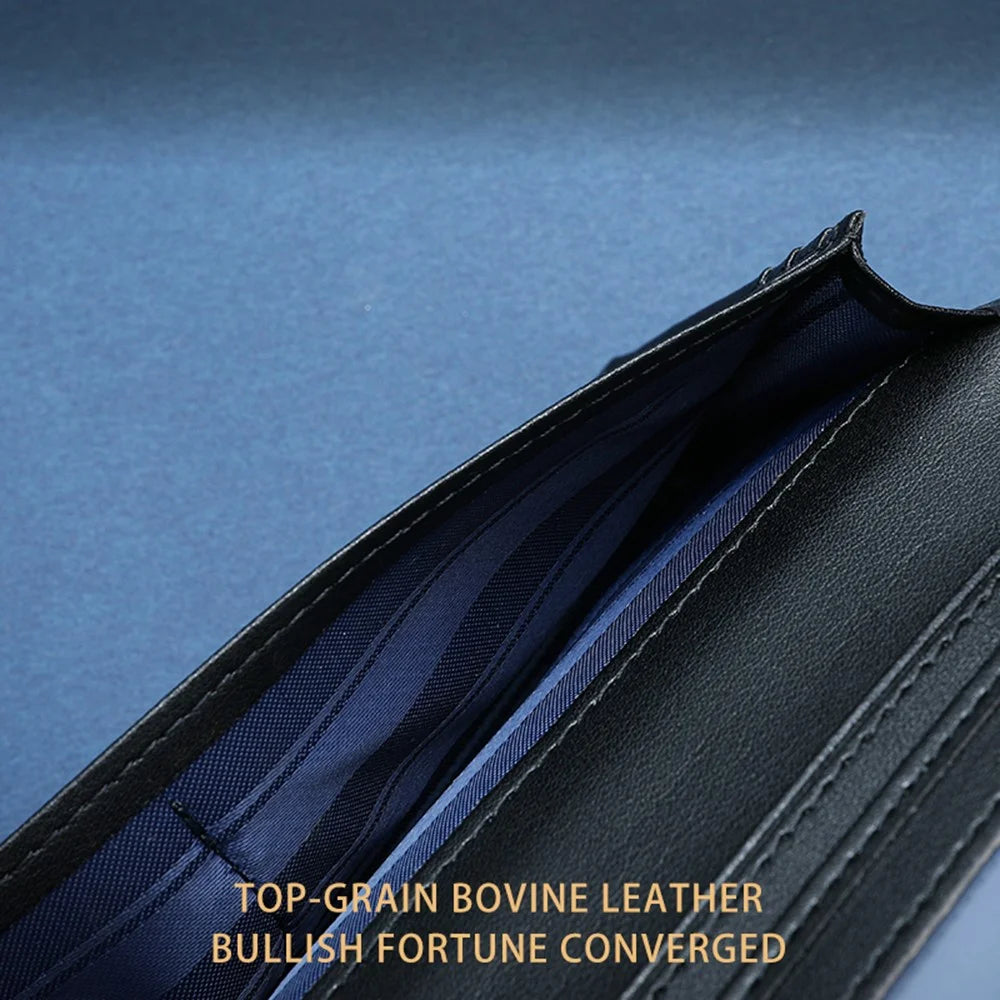 BULLCAPTAIN Top Layer Cowhide Leather Long Wallet Men Business Casual Bifold Purse with Keychain - 5