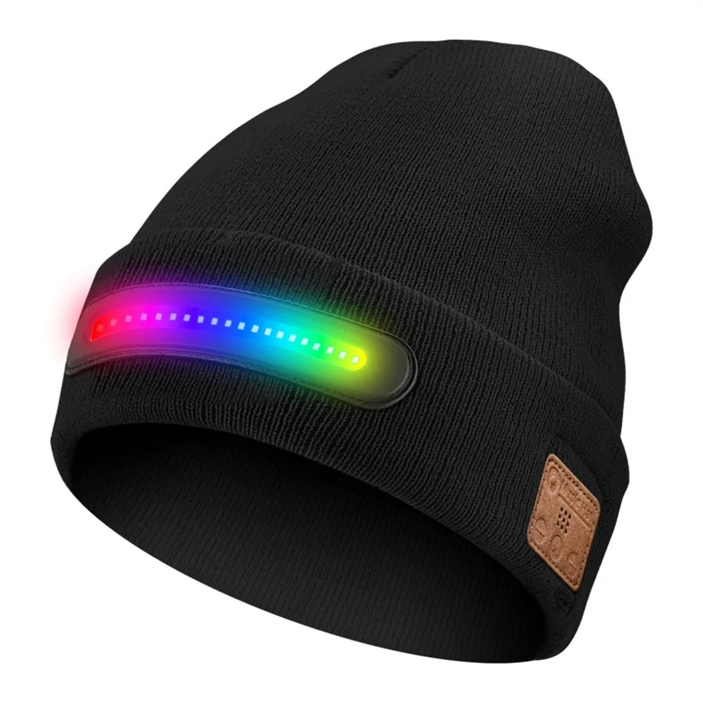 M1-BTD4 Colorful LED Light Warm Beanie Hat Night Running Bluetooth-Compatible Music Cap - Black - 1