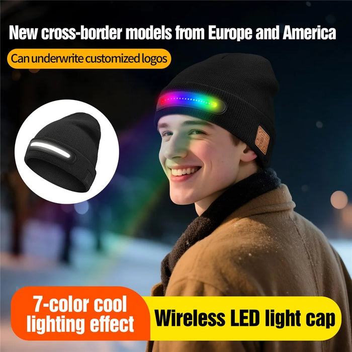 M1-BTD4 Colorful LED Light Warm Beanie Hat Night Running Bluetooth-Compatible Music Cap - Black - 3