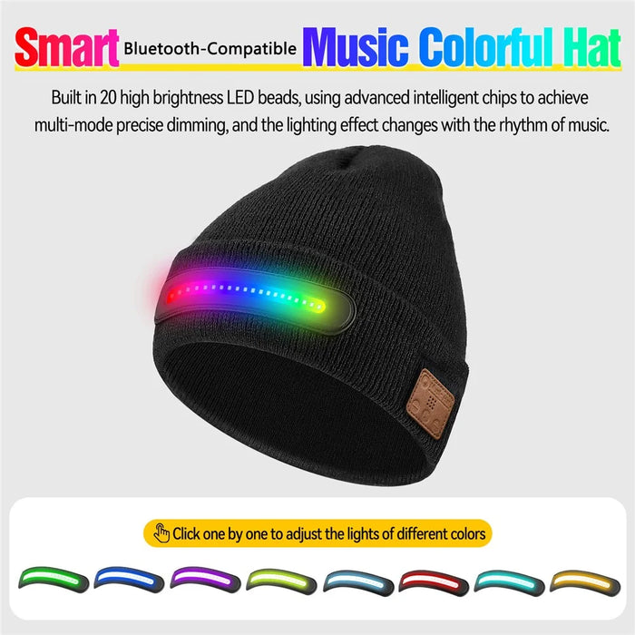 M1-BTD4 Colorful LED Light Warm Beanie Hat Night Running Bluetooth-Compatible Music Cap - Black - 4