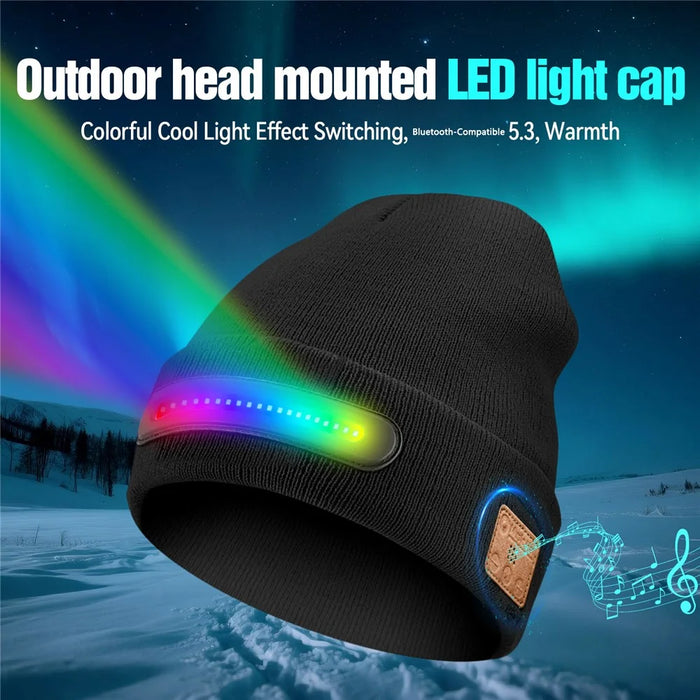 M1-BTD4 Colorful LED Light Warm Beanie Hat Night Running Bluetooth-Compatible Music Cap - Black - 5