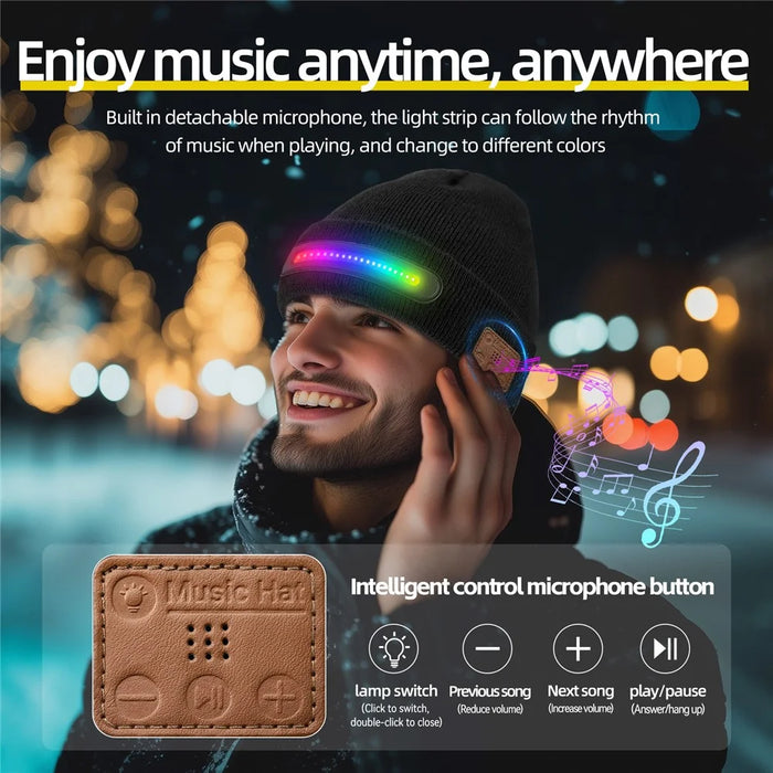 M1-BTD4 Colorful LED Light Warm Beanie Hat Night Running Bluetooth-Compatible Music Cap - Black - 7