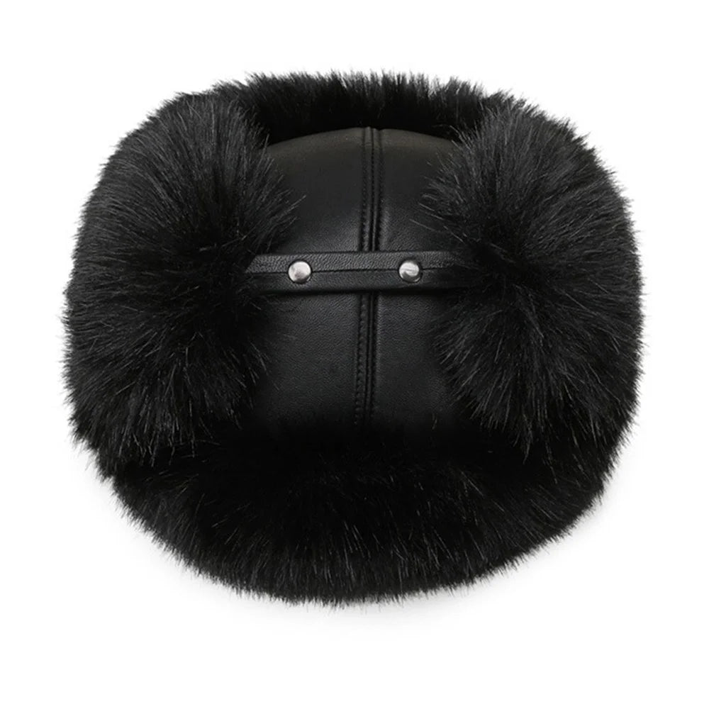 Winter Thicken PU Ushanka Hat Adjustable Windproof Warm Ear Flap Faux Fur Leifeng Cap - 5