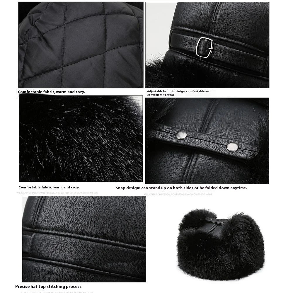 Winter Thicken PU Ushanka Hat Adjustable Windproof Warm Ear Flap Faux Fur Leifeng Cap - 7
