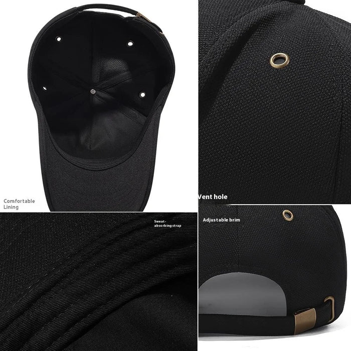 Four Seasons Baseball Cap Men Women High Crown Sun Protection Hat with Copper Ring Vent Holes - Black - 4