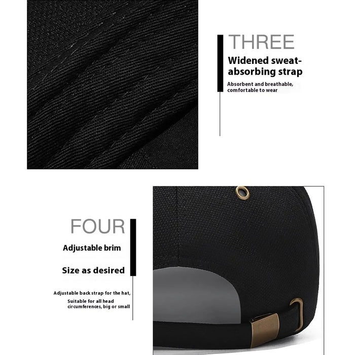 Four Seasons Baseball Cap Men Women High Crown Sun Protection Hat with Copper Ring Vent Holes - Black - 6