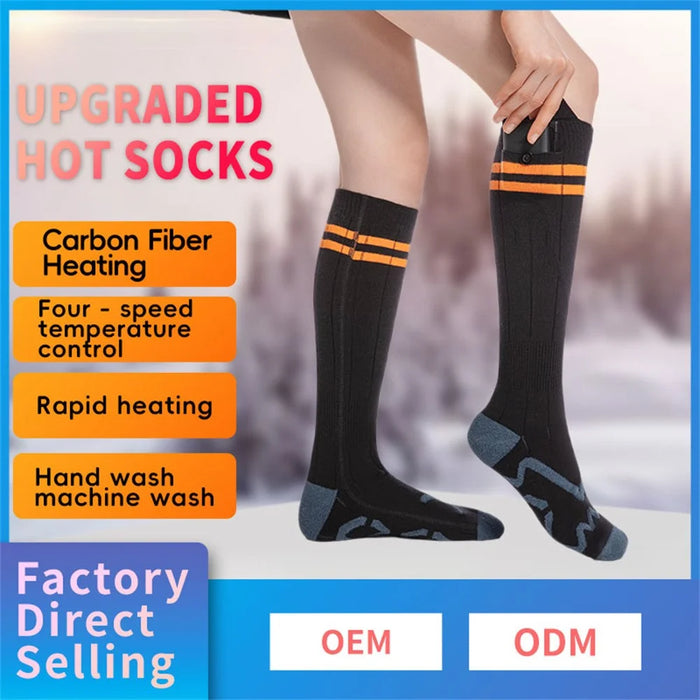 1 Pair Rechargeable Heated Socks 3 Temperature Settings Foot Heating Winter Socks with 2 5000mAh Batteries - Orange - 3