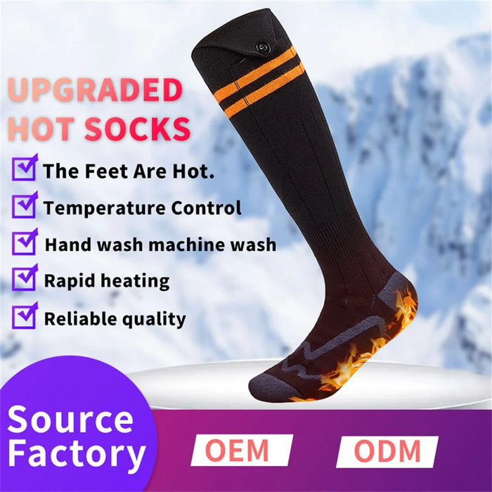 1 Pair Rechargeable Heated Socks 3 Temperature Settings Foot Heating Winter Socks with 2 5000mAh Batteries - Orange - 4
