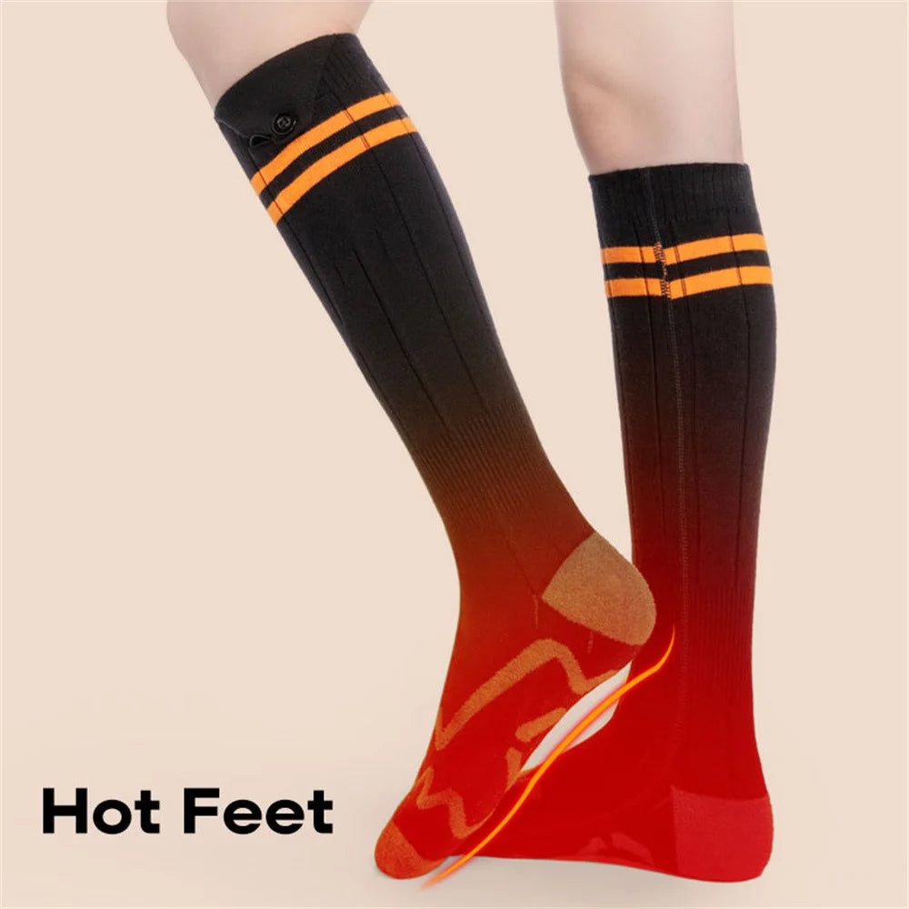 1 Pair Rechargeable Heated Socks 3 Temperature Settings Foot Heating Winter Socks with 2 5000mAh Batteries - Orange - 5