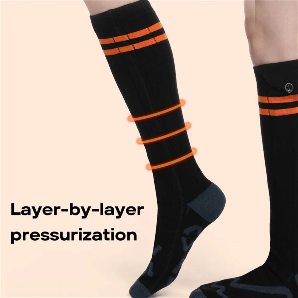 1 Pair Rechargeable Heated Socks 3 Temperature Settings Foot Heating Winter Socks with 2 5000mAh Batteries - Orange - 7