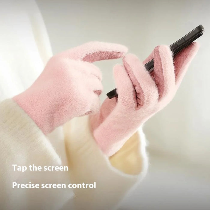 DY56 1 Pair Gloves for Winter Outdoor Windproof Cycling Touchscreen Fleece Lined Gloves - Black - 4