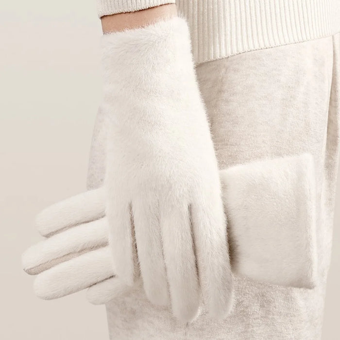 DY56 1 Pair Gloves for Winter Outdoor Windproof Cycling Touchscreen Fleece Lined Gloves - Black - 6