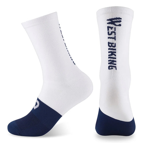 WEST BIKING YP0216055 Cycling Socks 1 Pair Breathable Anti Slip Sports Socks for Bicycle / Mountain Bike - White / Blue - 1