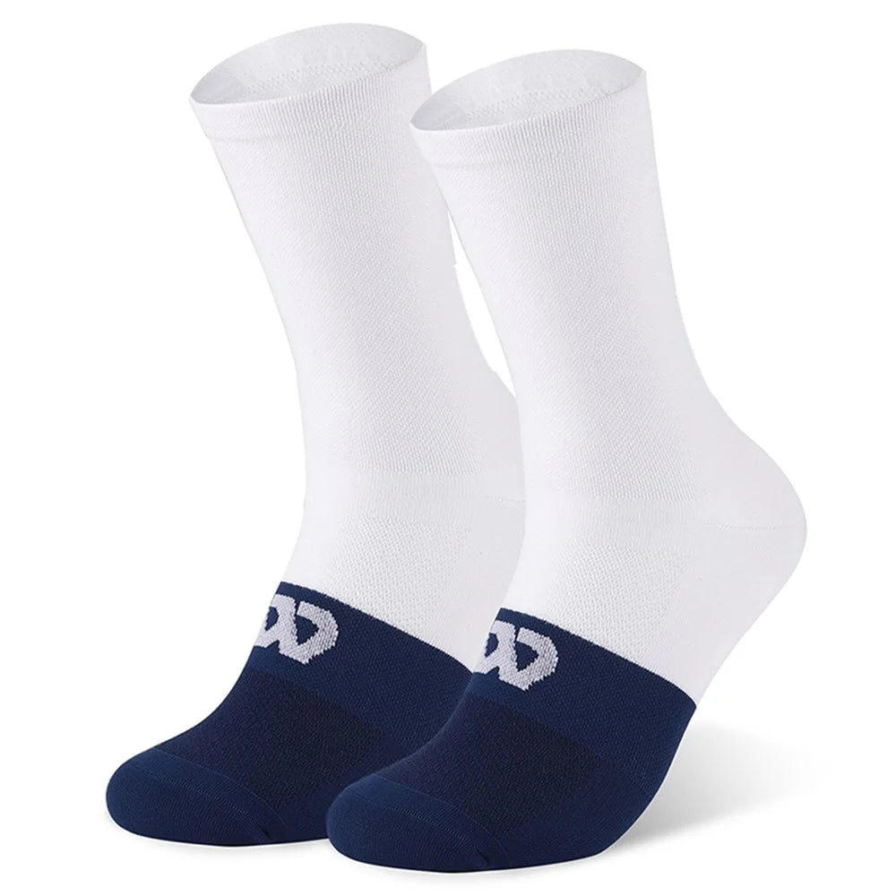 WEST BIKING YP0216055 Cycling Socks 1 Pair Breathable Anti Slip Sports Socks for Bicycle / Mountain Bike - White / Blue - 2