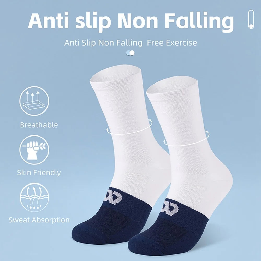 WEST BIKING YP0216055 Cycling Socks 1 Pair Breathable Anti Slip Sports Socks for Bicycle / Mountain Bike - White / Blue - 3