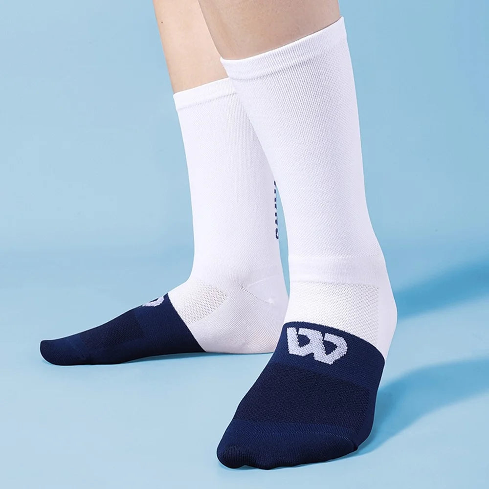WEST BIKING YP0216055 Cycling Socks 1 Pair Breathable Anti Slip Sports Socks for Bicycle / Mountain Bike - White / Blue - 4