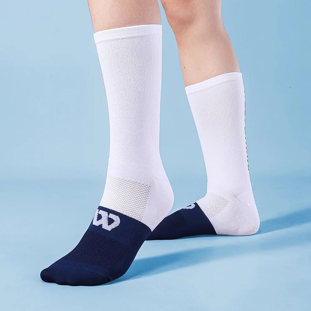 WEST BIKING YP0216055 Cycling Socks 1 Pair Breathable Anti Slip Sports Socks for Bicycle / Mountain Bike - White / Blue - 5
