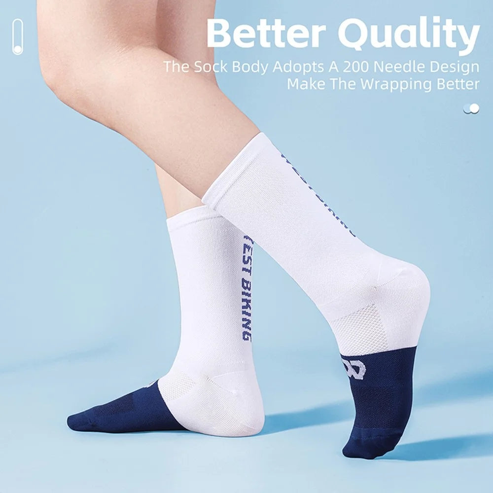 WEST BIKING YP0216055 Cycling Socks 1 Pair Breathable Anti Slip Sports Socks for Bicycle / Mountain Bike - White / Blue - 6