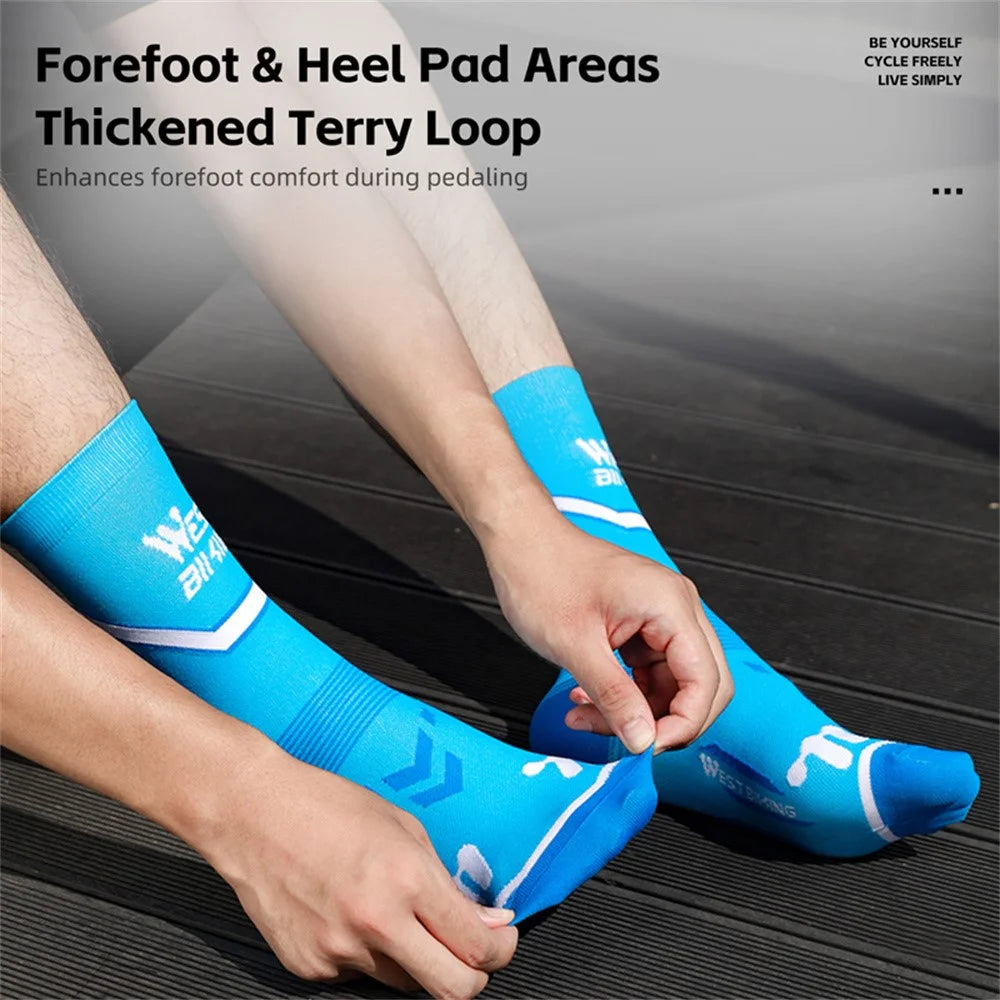 WEST BIKING 1Pair Cycling Socks Sports Breathable Running Socks High Elasticity for Cycling / Running / Fitness - Blue - 5