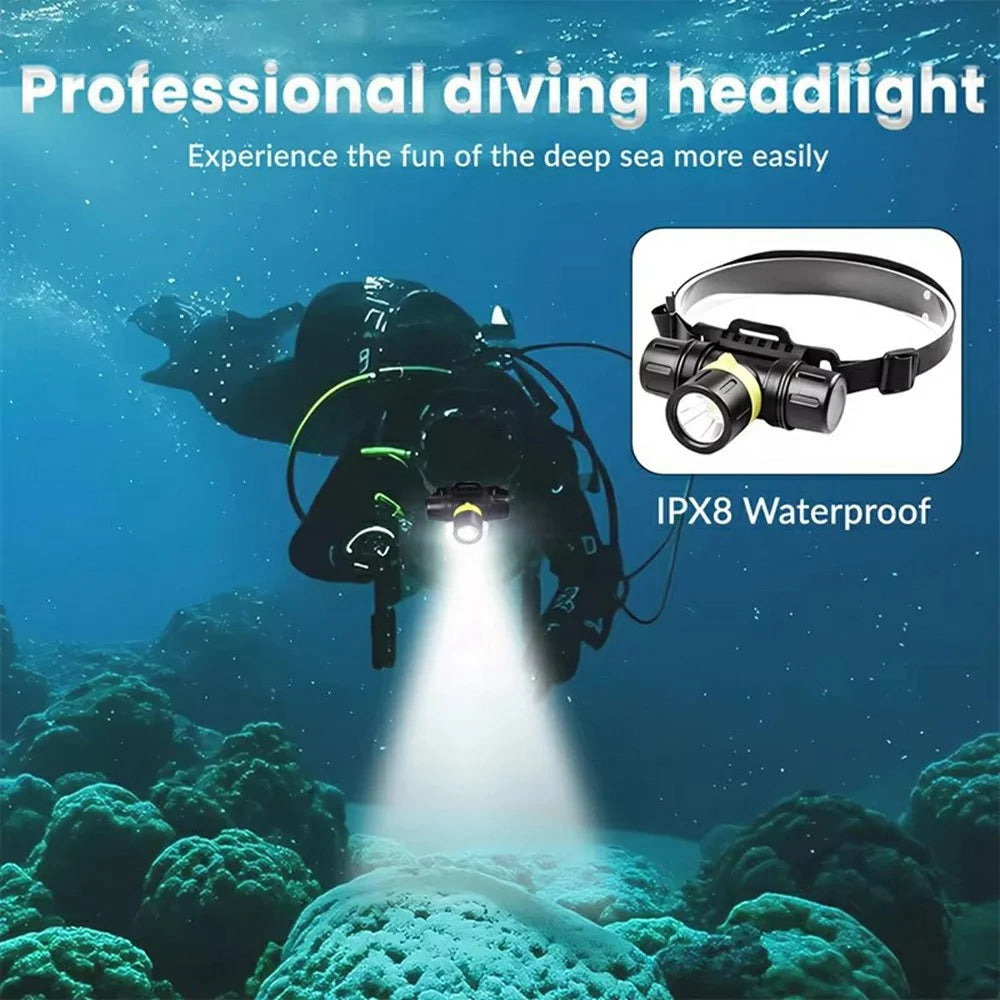 D1379 Professional XHP70 LED Scuba Diving Headlamp IPX8 Waterproof High Low Beam Underwater Head Torch (No Battery) - 2