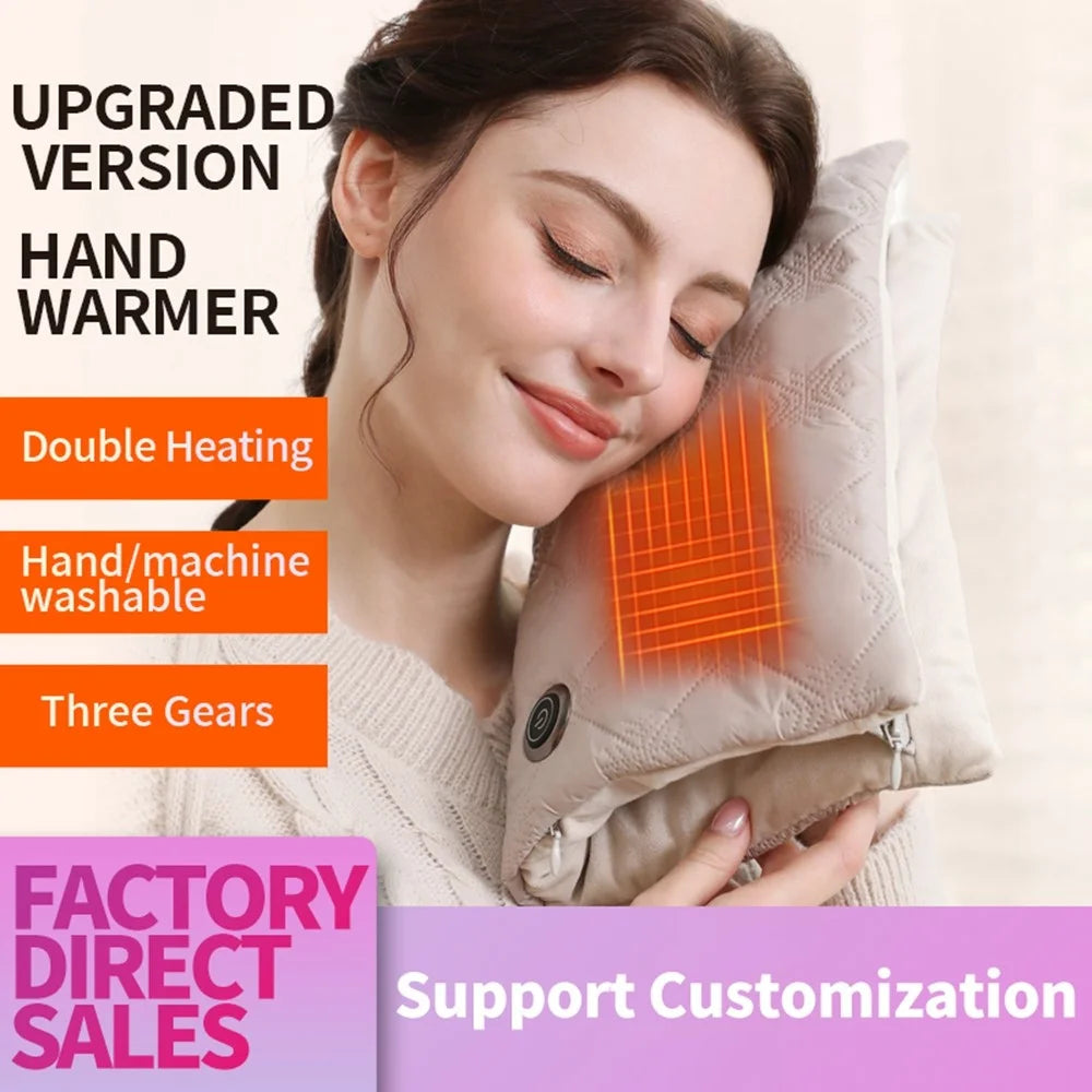 Graphene Electric Hand Warmer 3 Temperature Levels Water Free Portable Heating Pad (No Power Bank) - Beige - 5