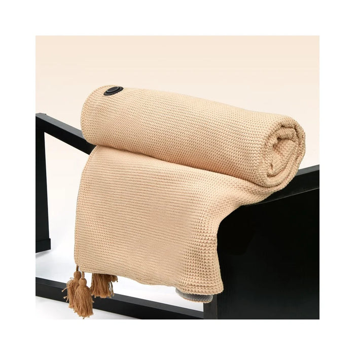 150 x 85cm Heated Blanket for Nap 9 Heating Zones USB Powered Winter Electric Heating Shawl (without Power Bank) - Apricot - 4