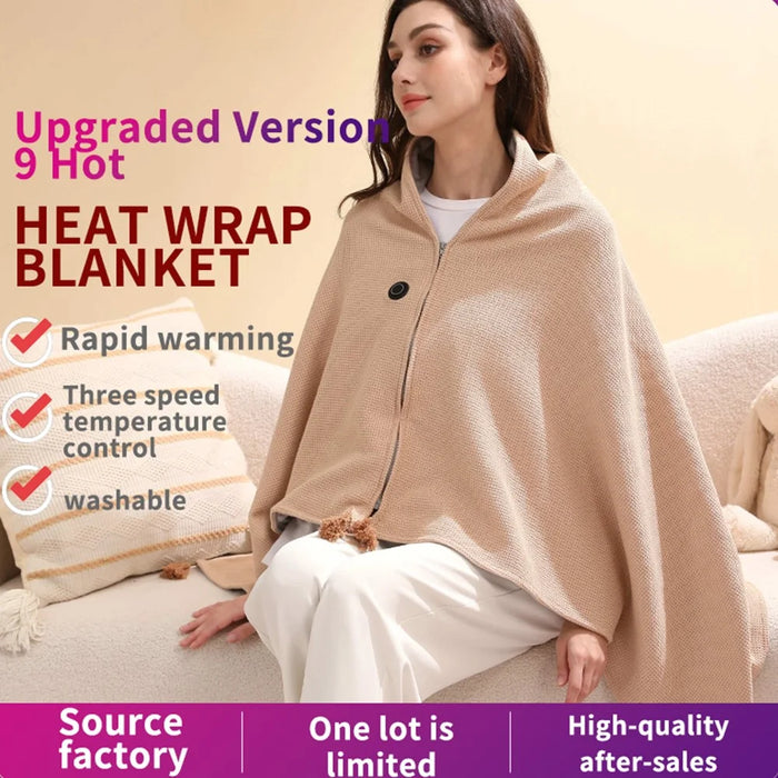 150 x 85cm Heated Blanket for Nap 9 Heating Zones USB Powered Winter Electric Heating Shawl (without Power Bank) - Apricot - 6