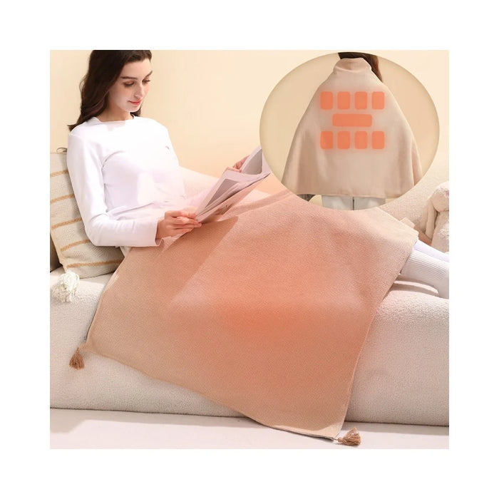 150 x 85cm Heated Blanket for Nap 9 Heating Zones USB Powered Winter Electric Heating Shawl (without Power Bank) - Apricot - 7