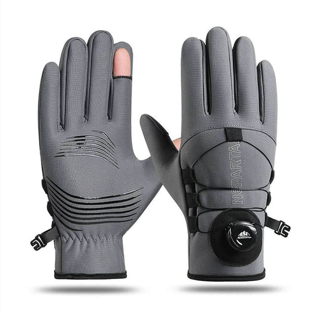 XC903 L Size Outdoor Sports Gloves Touchscreen Fleece Lined Anti Slip Cycling Gloves for Hiking / Running - Grey - 1