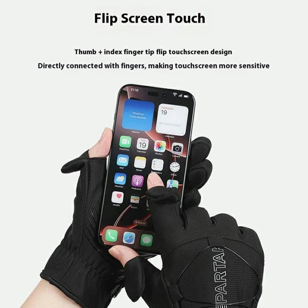 XC903 L Size Outdoor Sports Gloves Touchscreen Fleece Lined Anti Slip Cycling Gloves for Hiking / Running - Grey - 6